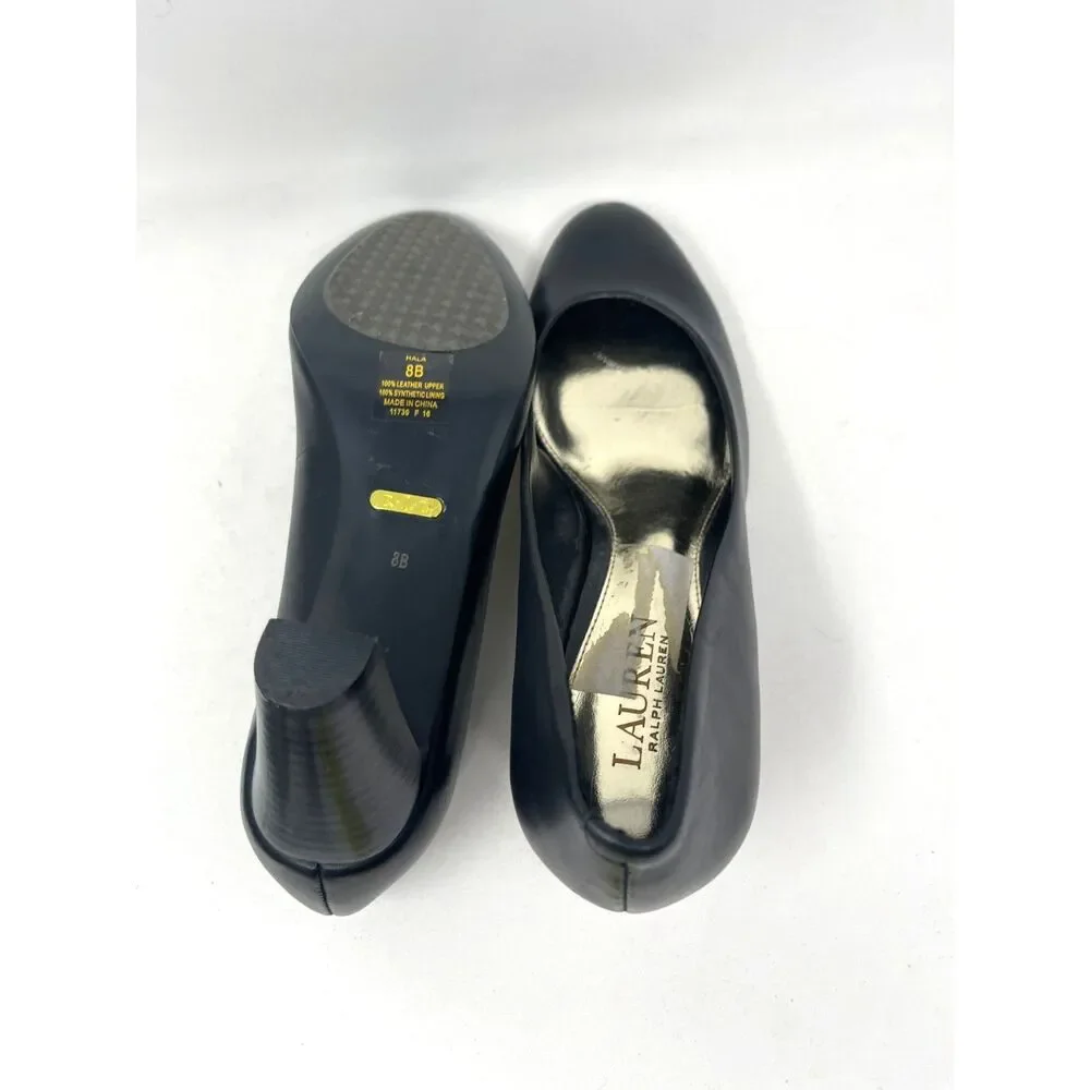 Ralph Lauren Black Leather 3” Pumps Block Heels Women’s Size 8M *Excellent - Picture 7 of 9